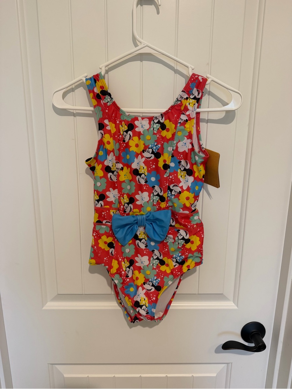 Disney Red Floral Minnie One-Piece Swimsuit with Blue Bow